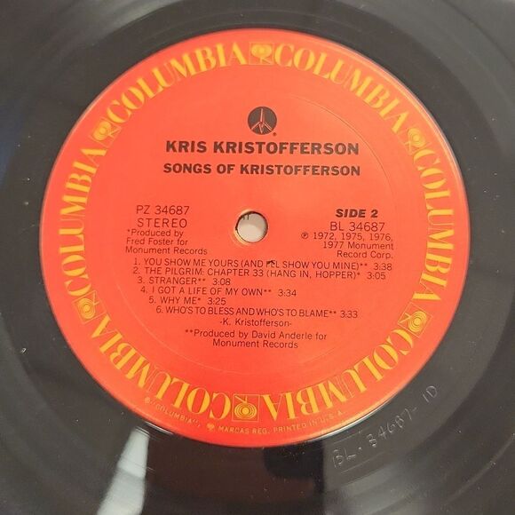 Songs of Kristofferson 1977 Vinyl Record Album - Picture 8 of 11